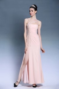 New Style Baby Pink Celebrity Inspired Dress Prom and Party and For with Appliques Bateau Sleeveless Side Zipper