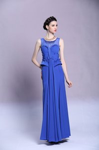 Scoop Aqua Blue Chiffon Zipper Mother Of The Bride Dress Sleeveless Floor Length Beading and Appliques