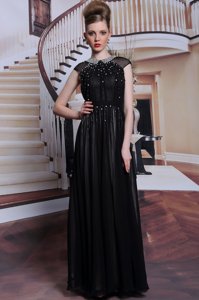 Fantastic Scoop Floor Length Zipper Mother Of The Bride Dress Black and In for Prom and Party with Beading and Appliques