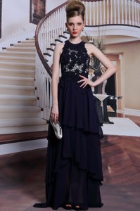 Elegant Navy Blue Scoop Lace Up Beading and Lace Homecoming Dress Sleeveless