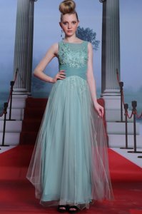 Baby Blue Bateau Side Zipper Beading and Appliques and Ruching Evening Dress Sleeveless
