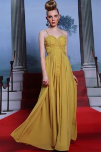 Graceful Floor Length Side Zipper Celebrity Prom Dress Gold and In for Prom and Party with Appliques