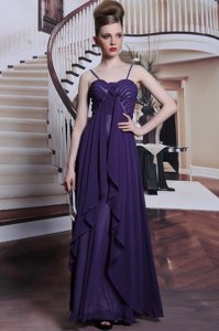 Nice Purple Empire Beading Evening Dress Side Zipper Chiffon Sleeveless Floor Length