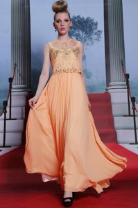 Nice Empire Dress for Prom Orange High-neck Chiffon Sleeveless Floor Length Side Zipper