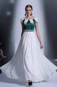 Perfect White Prom Dress Prom and Party and For with Appliques Scoop Cap Sleeves Zipper