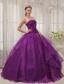 Purple Ball Gown Strapless Floor-length Organza Beading Quinceanera Dress