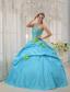 Baby Blue Ball Gown Strapless Floor-length Taffeta Beading and Hand Flowers Quinceanera Dress