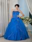 Blue A-line / Princess Strapsless Floor-length Tulle Quinceanera Dress