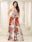 Strapless Printing Evening Dress Beaded Decorate Bust Floor-length