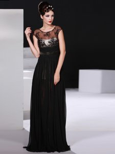 Dynamic Scoop Floor Length Empire Sleeveless Black Dress for Prom Backless