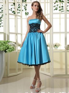 Simple Blue Sleeveless Satin Zipper Hoco Dress for Prom and Party