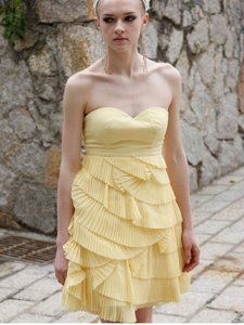 Custom Fit Sleeveless Chiffon Mini Length Zipper Homecoming Dresses in Yellow for with Ruching
