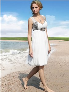 White Evening Dress Prom and Party and For with Beading Straps Sleeveless Zipper