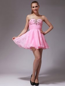Fitting Mini Length Pink Prom Dress Sweetheart Sleeveless Zipper