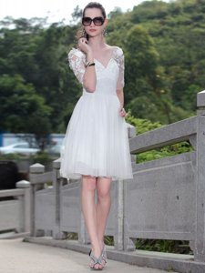 Best White V-neck Zipper Lace Mother Of The Bride Dress Sleeveless