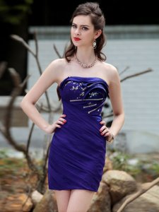 Wonderful Royal Blue Ball Gowns Beading and Ruching Prom Dress Backless Chiffon Sleeveless Mini Length