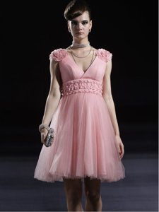 Vintage Baby Pink Sleeveless Tulle Zipper Evening Dress for Prom and Party
