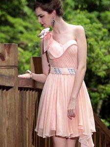 Excellent Floor Length Pink Prom Party Dress One Shoulder Sleeveless Side Zipper