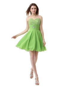 Unique Yellow Green Sleeveless Beading Knee Length Prom Party Dress