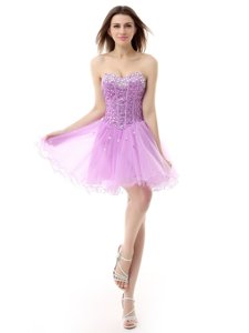 Custom Made Sleeveless Knee Length Beading Lace Up with Lilac