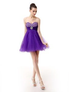 Lavender Sleeveless Knee Length Beading Zipper Prom Dresses
