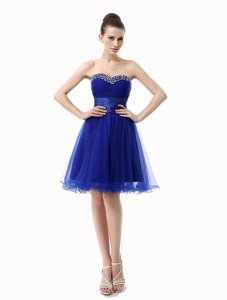 Sequins Ruffled Knee Length Royal Blue Prom Dress Sweetheart Sleeveless Lace Up