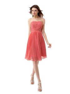Fashion Coral Red Strapless Zipper Beading and Pleated Homecoming Gowns Sleeveless