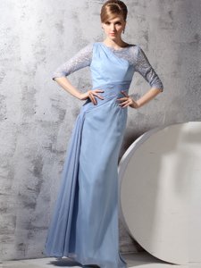 Fine Scoop Half Sleeves Zipper Prom Dress Light Blue Chiffon