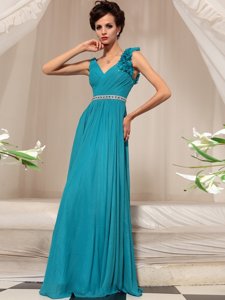 Low Price Sleeveless Chiffon Floor Length Side Zipper Prom Dresses in Teal for with Ruffles