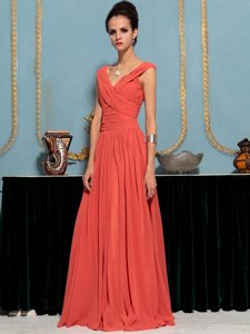 Hot Sale One Shoulder Watermelon Red Sleeveless Floor Length Ruffles Side Zipper Celeb Inspired Gowns