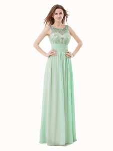 Custom Designed Empire Prom Evening Gown Apple Green Scoop Chiffon Sleeveless Floor Length Zipper