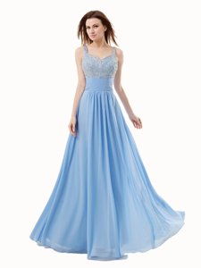 Dramatic Chiffon and Sequined Sleeveless Floor Length Prom Dress and Beading