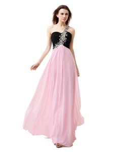 Unique Black and Baby Pink One Shoulder Neckline Beading and Appliques and Ruffles Evening Dress Sleeveless Zipper