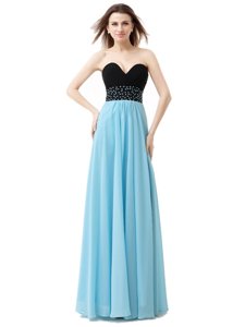 Delicate Sleeveless Floor Length Beading Lace Up with Black and Baby Blue