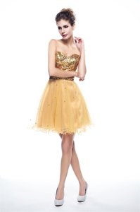 New Style Light Yellow Prom Party Dress Prom and For with Beading and Sequins Sweetheart Sleeveless Side Zipper