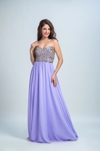 Comfortable Sleeveless Chiffon With Brush Train Zipper Homecoming Dress in Lavender for with Beading