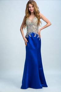 Cute Royal Blue Sleeveless Chiffon Backless Military Ball Dresses for Prom