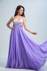 Top Selling Lavender Evening Dress Prom and For with Beading One Shoulder Sleeveless Brush Train Backless