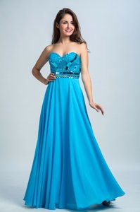 Superior Floor Length Aqua Blue Prom Party Dress Chiffon Sleeveless Beading