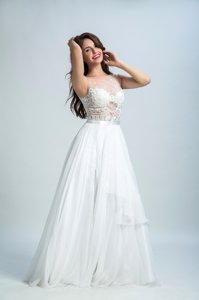 Admirable A-line Prom Evening Gown White Bateau Tulle Sleeveless Floor Length Zipper