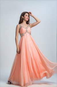 Dramatic Orange Homecoming Party Dress Prom and Party and For with Beading Straps Sleeveless Backless