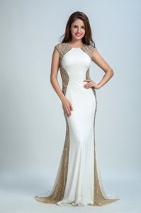 Fantastic Chiffon and Tulle Bateau Sleeveless Backless Beading Homecoming Dress in White