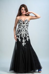 Beauteous Black Column/Sheath Tulle Sweetheart Sleeveless Embroidery Floor Length Zipper Custom Made Pageant Dress
