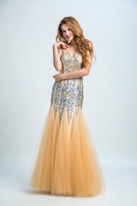 Glamorous Orange Dress for Prom Prom and Party and For with Sequins Strapless Sleeveless Zipper
