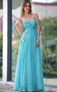Low Price Chiffon Sleeveless Floor Length Prom Dress and Beading and Hand Made Flower