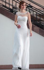 Nice Sleeveless Satin Floor Length Zipper Prom Dresses in White for with Beading and Lace
