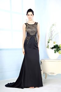 Deluxe Black Sleeveless Floor Length Beading Side Zipper Oscars Dresses