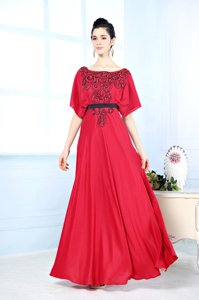 Sleeveless Floor Length Beading Zipper Homecoming Dress with Red