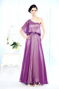 Customized Lilac Prom Party Dress Prom and Party and For with Beading One Shoulder Half Sleeves Side Zipper
