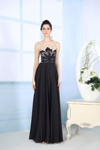 Scoop Beading Prom Party Dress Black Zipper Sleeveless Floor Length